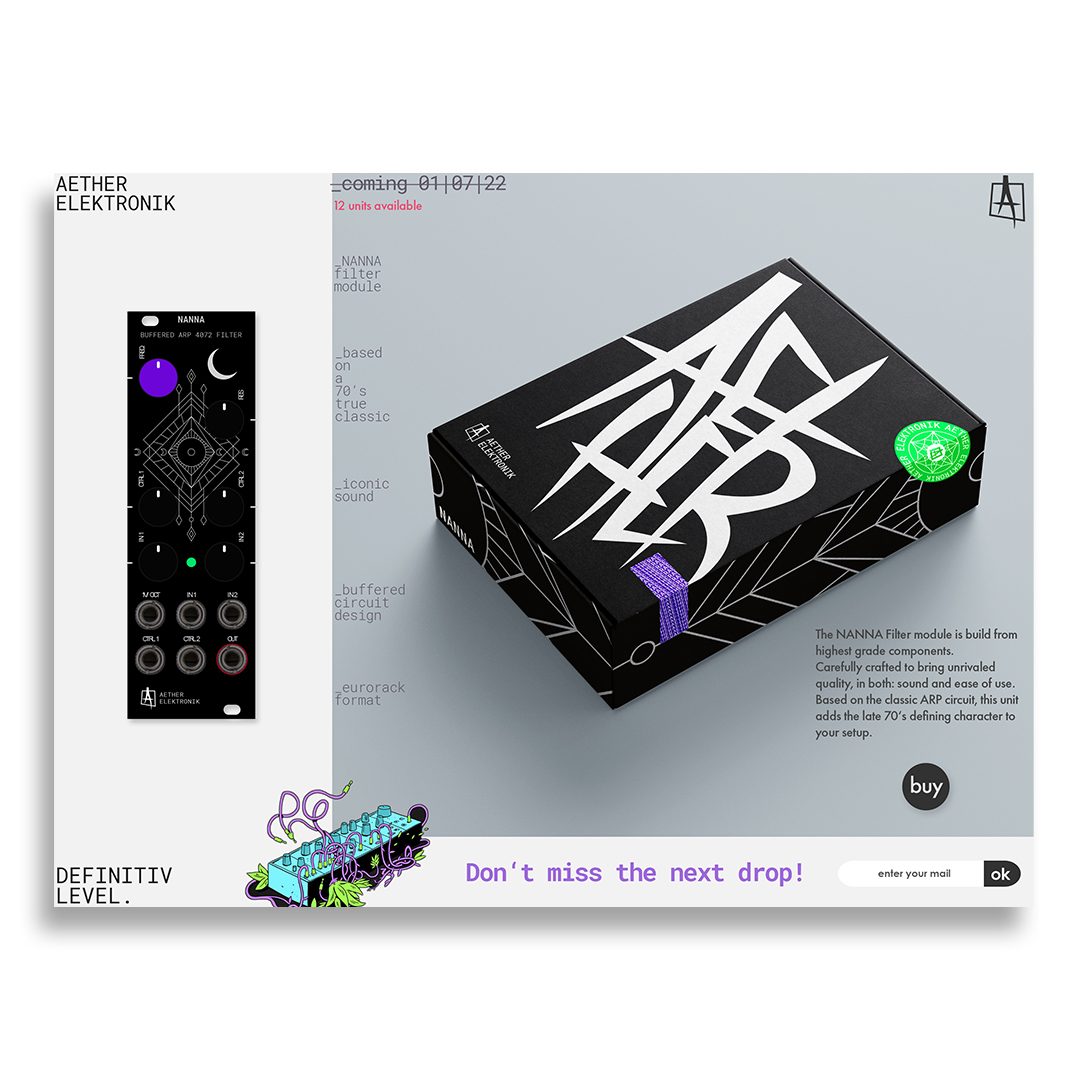 Aether Elektronik — NANNA Filter-Modul, Produkt- und Web-Layout