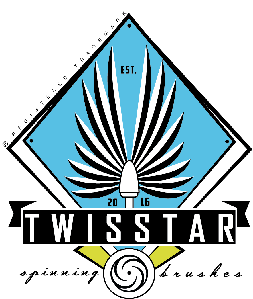 TWISSTAR emblem — diamond crest with winged brush mark and wordmark.