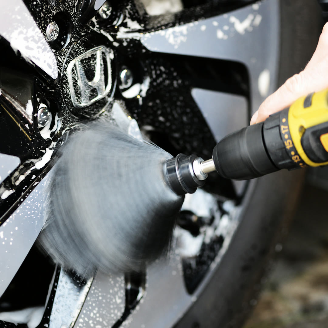 SB-001 Rim Brush spinning inside a foamed alloy wheel